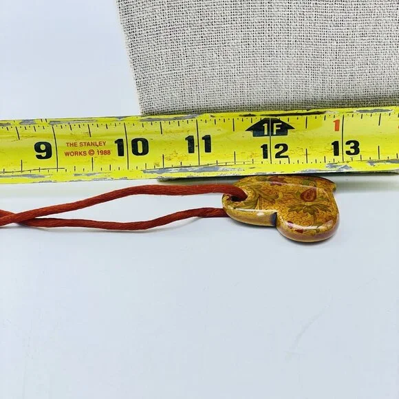 Artisan Heart Pendant Necklace Signed SC Natural Stone Cord Boho Southwest Style - Picture 7 of 8